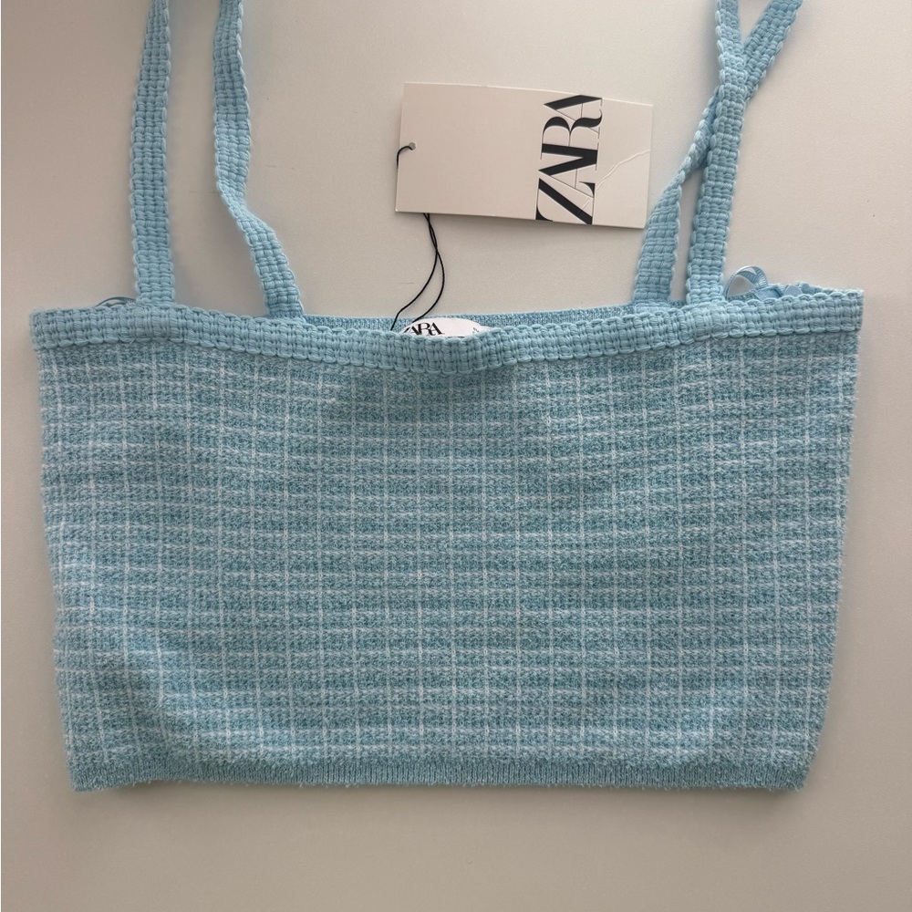 Zara Light Blue Knit Cropped Tank